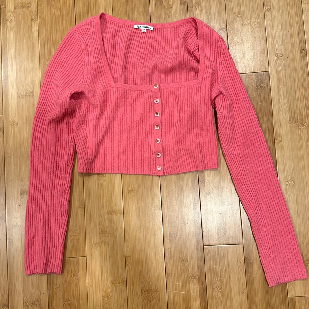 Reformation Pink Ribbed Sweater